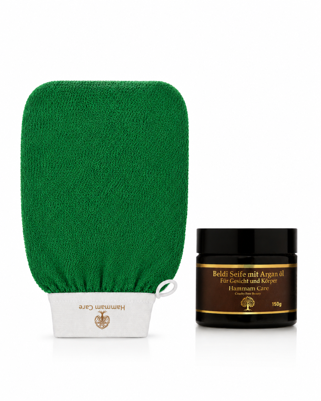 Basic Hammam Set: Argan Beldi Soap & Kessa Mitt