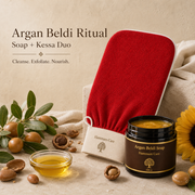 Basis-Hammam-Set: Argan-Beldi-Seife & Kessa-Handschuh