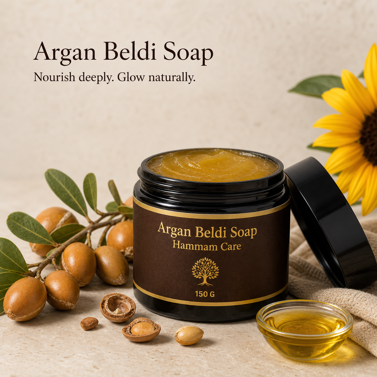Basic Hammam Set: Argan Beldi Soap & Kessa Mitt