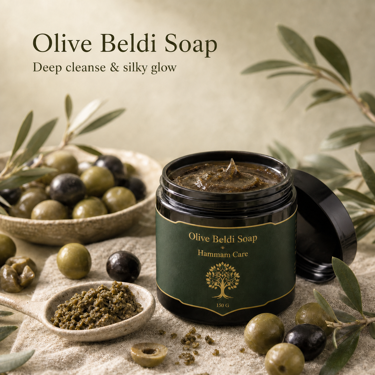 Basic Hammam Set: Olive Beldi Soap & Kessa Mitt